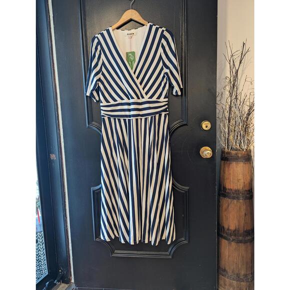 Boden Dresses & Skirts - Boden Kassidy Navy & White, Striped, Fit & Flare Knit Midi Dress - NWT - Size 12